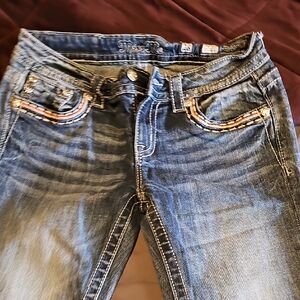 Miss Me Blue Boot Cut Jeans with Vintage Distressing